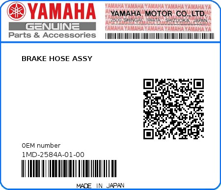 Product image: Yamaha - 1MD-2584A-01-00 - BRAKE HOSE ASSY 