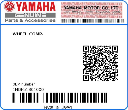 Product image: Yamaha - 1NDF51801000 - WHEEL COMP.  0