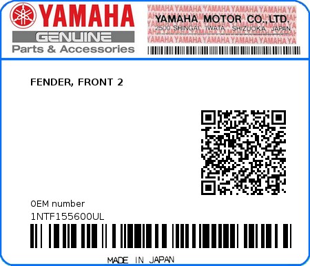 Product image: Yamaha - 1NTF155600UL - FENDER, FRONT 2  0