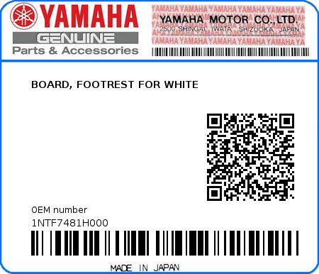 Product image: Yamaha - 1NTF7481H000 - BOARD, FOOTREST FOR WHITE 