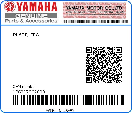 Product image: Yamaha - 1P62179C2000 - PLATE, EPA 