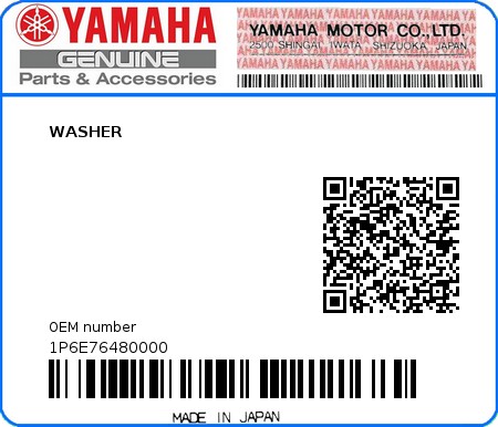 Product image: Yamaha - 1P6E76480000 - WASHER 