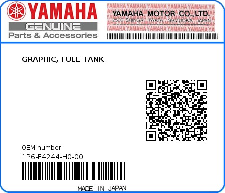 Product image: Yamaha - 1P6-F4244-H0-00 - GRAPHIC, FUEL TANK 