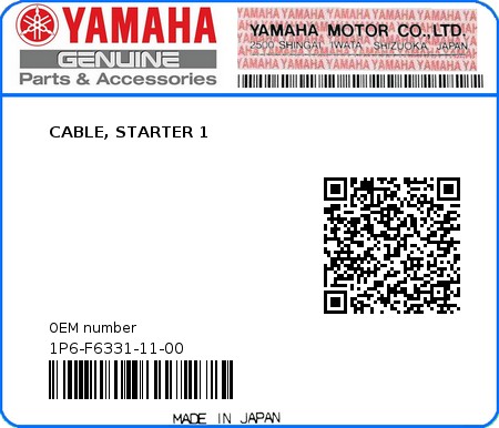 Product image: Yamaha - 1P6-F6331-11-00 - CABLE, STARTER 1  0
