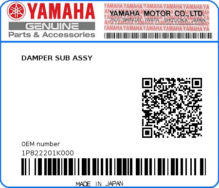 Product image: Yamaha - 1P822201K000 - DAMPER SUB ASSY  0
