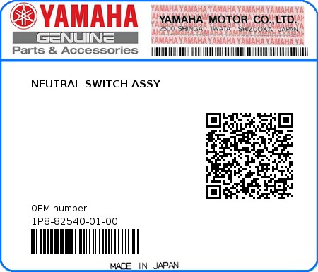 Product image: Yamaha - 1P8-82540-01-00 - NEUTRAL SWITCH ASSY  0