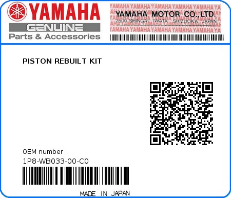 Product image: Yamaha - 1P8-WB033-00-C0 - PISTON REBUILT KIT 