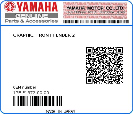 Product image: Yamaha - 1PE-F1572-00-00 - GRAPHIC, FRONT FENDER 2  0