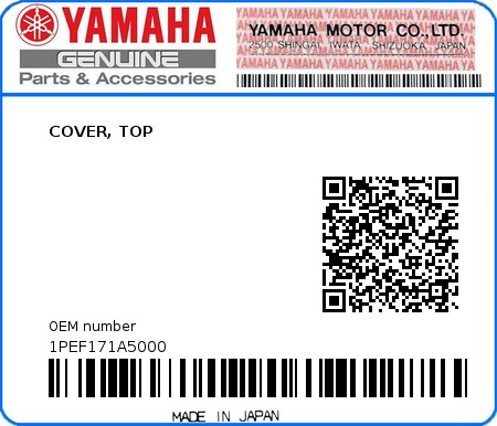 Product image: Yamaha - 1PEF171A5000 - COVER, TOP 