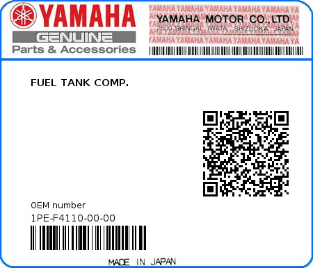 Product image: Yamaha - 1PE-F4110-00-00 - FUEL TANK COMP.  0