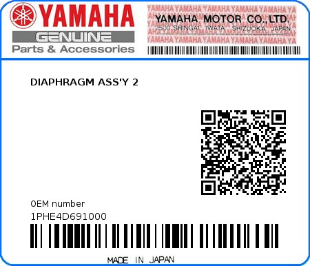 Product image: Yamaha - 1PHE4D691000 - DIAPHRAGM ASS'Y 2 