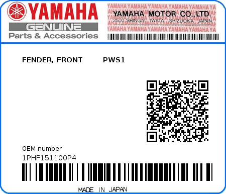 Product image: Yamaha - 1PHF151100P4 - FENDER, FRONT        PWS1  0