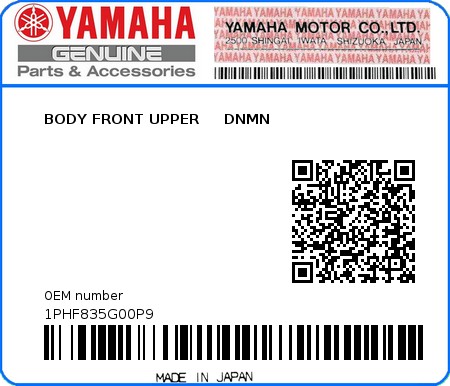 Product image: Yamaha - 1PHF835G00P9 - BODY FRONT UPPER     DNMN 