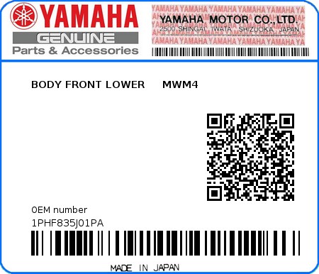 Product image: Yamaha - 1PHF835J01PA - BODY FRONT LOWER     MWM4  0