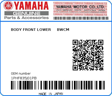 Product image: Yamaha - 1PHF835J01PB - BODY FRONT LOWER     BWCM 