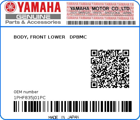 Product image: Yamaha - 1PHF835J01PC - BODY, FRONT LOWER   DPBMC 