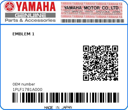 Product image: Yamaha - 1PLF1781A000 - EMBLEM 1  0