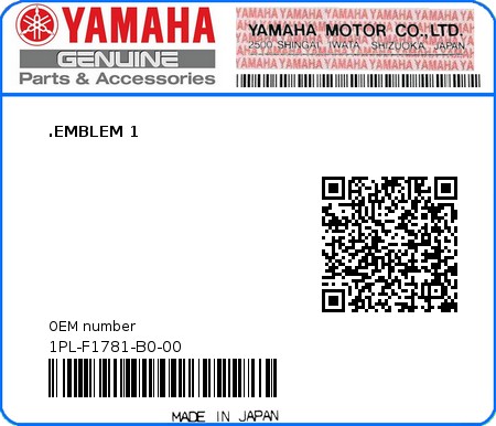 Product image: Yamaha - 1PL-F1781-B0-00 - .EMBLEM 1  0