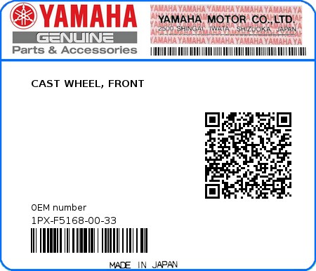 Product image: Yamaha - 1PX-F5168-00-33 - CAST WHEEL, FRONT 