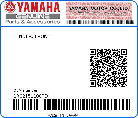 Product image: Yamaha - 1RC2151100PD - FENDER, FRONT 