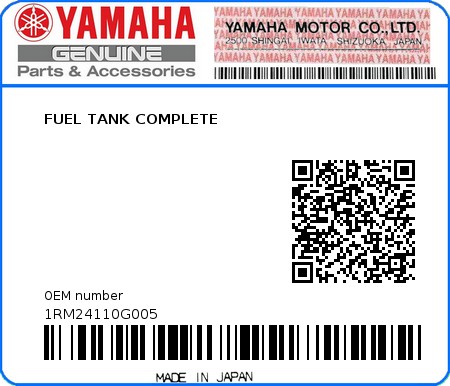 Product image: Yamaha - 1RM24110G005 - FUEL TANK COMPLETE 