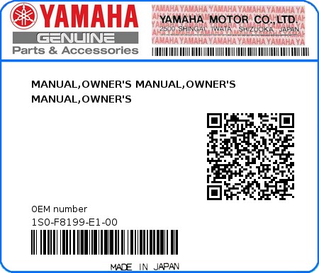 Product image: Yamaha - 1S0-F8199-E1-00 - MANUAL,OWNER'S MANUAL,OWNER'S MANUAL,OWNER'S 