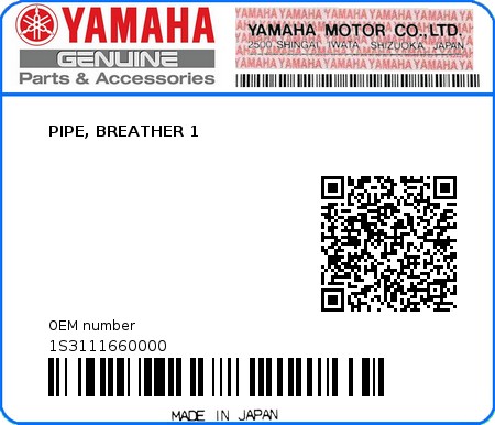 Product image: Yamaha - 1S3111660000 - PIPE, BREATHER 1  0