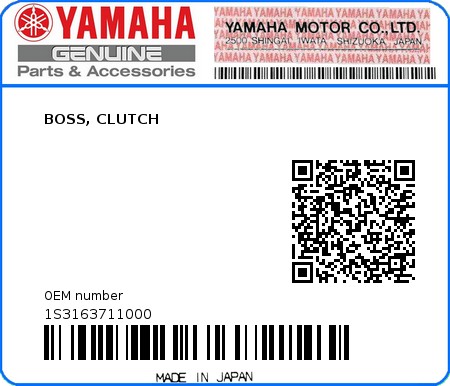 Product image: Yamaha - 1S3163711000 - BOSS, CLUTCH 