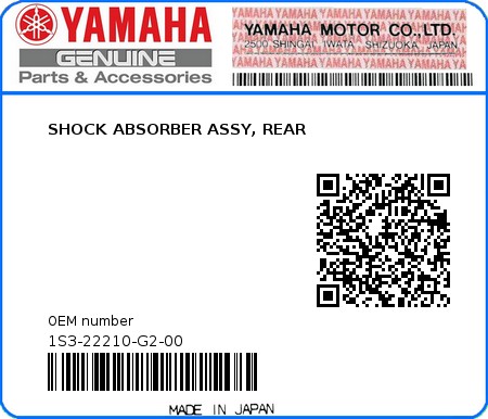 Product image: Yamaha - 1S3-22210-G2-00 - SHOCK ABSORBER ASSY, REAR 