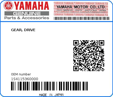Product image: Yamaha - 1S4115360000 - GEAR, DRIVE  0