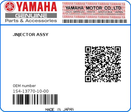 Product image: Yamaha - 1S4-13770-10-00 - .INJECTOR ASSY 