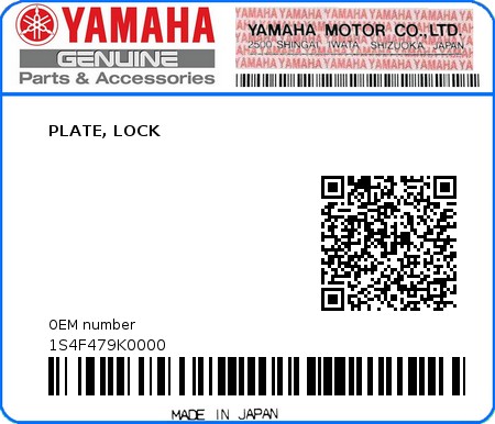 Product image: Yamaha - 1S4F479K0000 - PLATE, LOCK  0