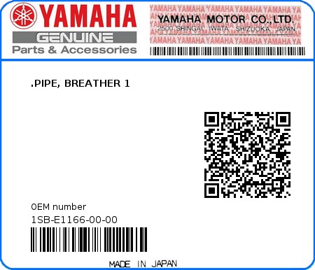 Product image: Yamaha - 1SB-E1166-00-00 - .PIPE, BREATHER 1  0