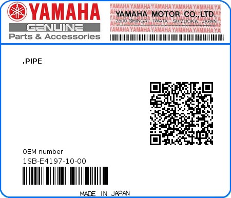 Product image: Yamaha - 1SB-E4197-10-00 - .PIPE 