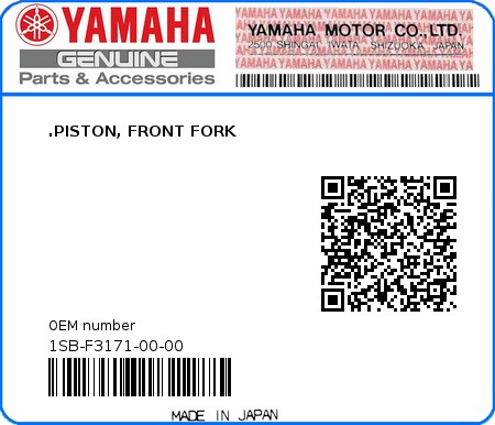 Product image: Yamaha - 1SB-F3171-00-00 - .PISTON, FRONT FORK 