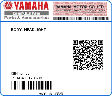 Product image: Yamaha - 1SB-H4311-10-00 - BODY, HEADLIGHT  0