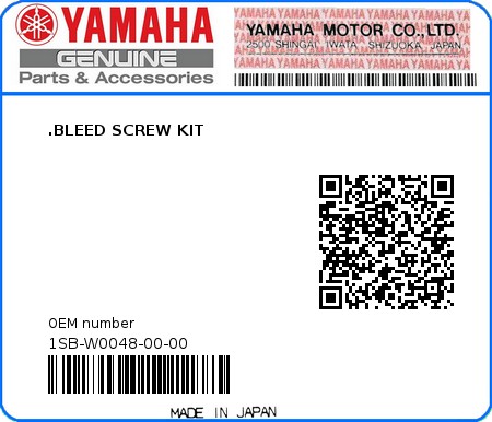 Product image: Yamaha - 1SB-W0048-00-00 - .BLEED SCREW KIT  0