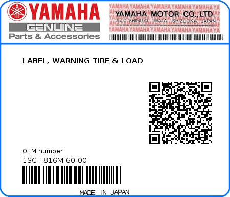 Product image: Yamaha - 1SC-F816M-60-00 - LABEL, WARNING TIRE & LOAD 