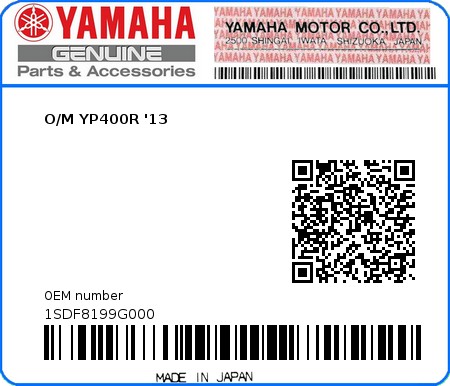 Product image: Yamaha - 1SDF8199G000 - O/M YP400R '13  0