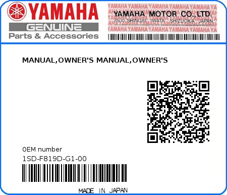 Product image: Yamaha - 1SD-F819D-G1-00 - MANUAL,OWNER'S MANUAL,OWNER'S 