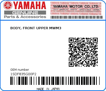 Product image: Yamaha - 1SDF835G00P2 - BODY, FRONT UPPER MWM3 