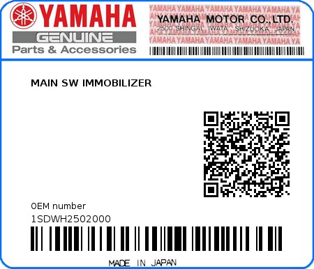 Product image: Yamaha - 1SDWH2502000 - MAIN SW IMMOBILIZER 