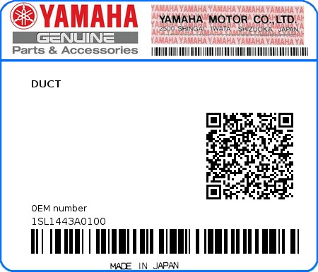Product image: Yamaha - 1SL1443A0100 - DUCT  0