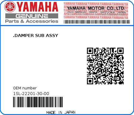 Product image: Yamaha - 1SL-22201-30-00 - .DAMPER SUB ASSY  0