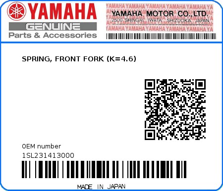 Product image: Yamaha - 1SL231413000 - SPRING, FRONT FORK (K=4.6)  0