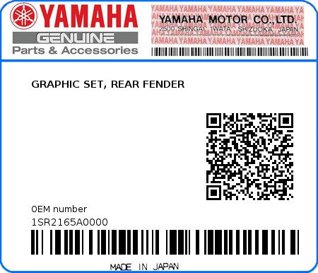Product image: Yamaha - 1SR2165A0000 - GRAPHIC SET, REAR FENDER  0
