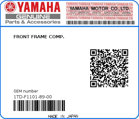 Product image: Yamaha - 1TD-F1101-89-00 - FRONT FRAME COMP.  0