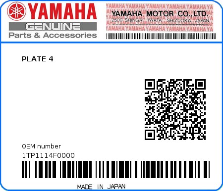 Product image: Yamaha - 1TP1114F0000 - PLATE 4  0