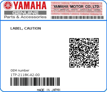 Product image: Yamaha - 1TP-2118K-A2-00 - LABEL, CAUTION 