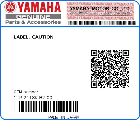 Product image: Yamaha - 1TP-2118K-B2-00 - LABEL, CAUTION 